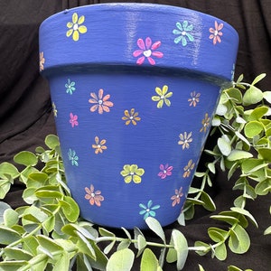 Flower Painted Plant Pot -Flower Painted Pot - Hand-painted Planter- Cute Planter -Cute Plant Pot - Colorful Pot - Painted Pot- Y2K Planter