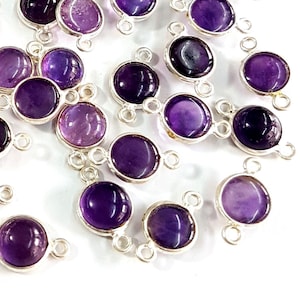 Partihandel 4 st. Naturlig ametist ädelsten silverkoppling 92.5 sterling silver berlocker dubbel ögla 6x12 till 8 x 16 MM storlek ca. [CQB 30]