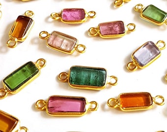 wholesale bezel 100% Natural Multi Tourmaline Gemstone Connector 925 Sterling Silver 14K Gold Plated 5 Pieces Size 4x6 - 3x9 MM [CQB 73]