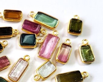 100% Natural Bio Tourmaline Gemstone Pendants Charms 925 Sterling Silver 14K Gold Plated 5 Pieces Size 5x10 to 6x21 MM Approx. [CQB 141]