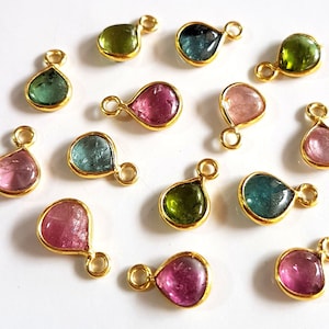 5 Pcs. 100% Natural Watermelon Tourmaline Heart Shape 925 Sterling Silver 14k Gold Plated Size 5X8 TO 6x9 MM Smooth Earrings [CQB 90]