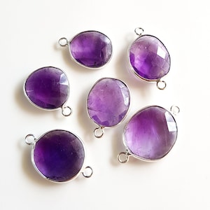 Natural Gemstones Amethyst Connector Silver/Gold Polish Connector 3 Piece Single & Double Looped Faceted Connector Pendants  [CQB 242]