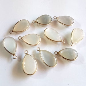 5 Piece 100% Natural AAA++ Quality White Moonstone 925 Silver Bezel Pendants Size 10X17 mm,To 9x19 mm Pear Shape & Smooth Charms. [CQB 216]