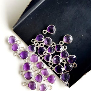 Amethyst Connector, Gemstone Charms, Gemstone Connector, Amethyst tiny Heart Pendants, 925 Silver, 18k Gold Plated, for jewelry making