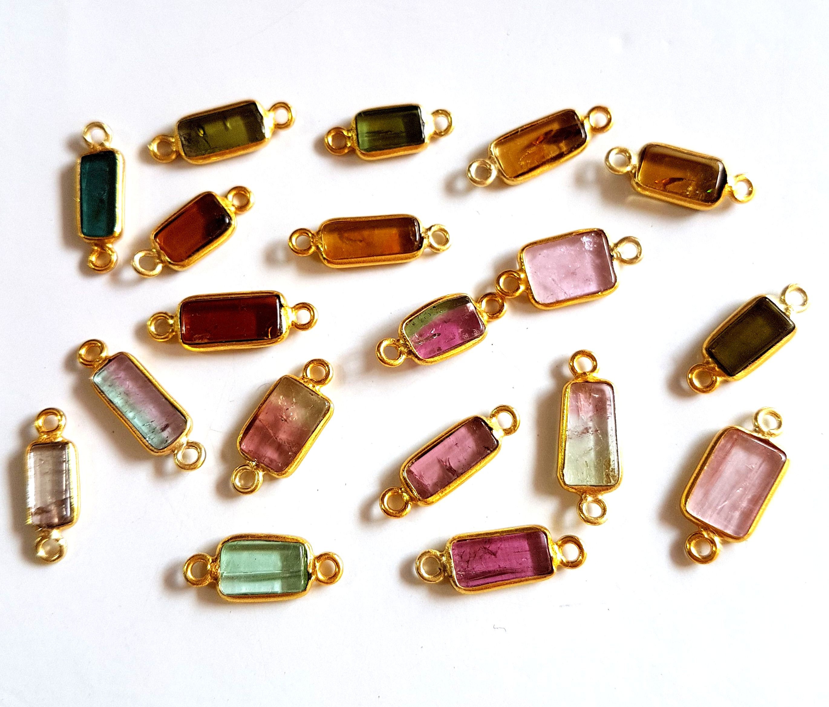100% Natural Multi Tourmaline Gemstone Slices Connector 925