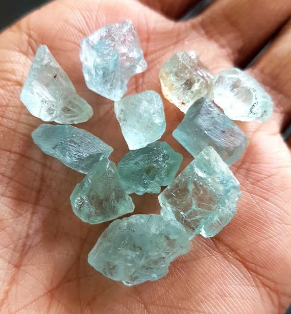blue colors Aquamarine Gemstone Raw Rough 20 Pcs. Aquamarine Minerals Gemstone rough Size - 8x10 to 13x15 MM  [LQB 198] Transparent Rough