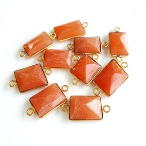 Orange Carnelian Connector, Gemstone Charms, Gemstone Connector, Jasper Fancy Shape, 24K Gold Plated Double Bail, Connector for jewelry