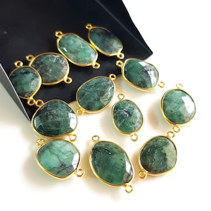 Emerald Connector, Gemstone Charms, Gemstone Connector, Genuine Emerald rosecut Connector, Gold Plated Double Bail, Connector for jewelry