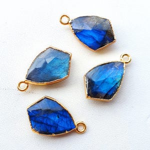 Labradorite Connector, Gemstone Charms, Gemstone Connector, Labradorite tiny Pear Pendants, 925 Silver, 18k Gold Plated, for jewelry making