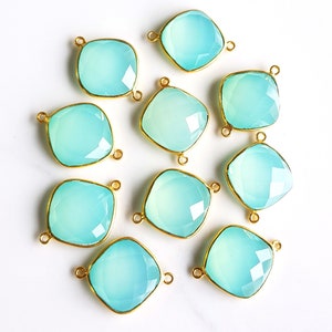 Gold Plated Connector  Gemstone Chalcedony  Connector  Silver Charm Connector  Bezel 5 Piece Double  Bail 15 X 16 mm Size.