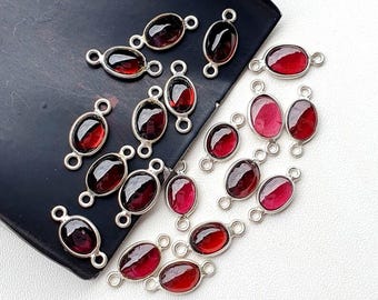 Pinkesh Red Garnet Gemstone Connector | Stone Connector for jewelry making Sterling 925 Silver Gemstone Charm, Garnet Pendant Bezel Findings