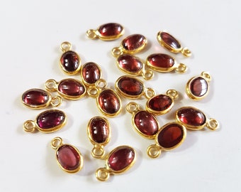 5 peças de pedras preciosas de granada natural, prata 925, banhadas a ouro 14K, tamanho 6x8 a 4 x 5 mm, formato oval, joias suaves [CQB 444]