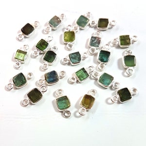 Silver Connector, Natural Blue & Green Tourmaline Gemstones connector 925 Sterling SILVER Connector,5 piece Single Bail 3x9 mm Size Approx