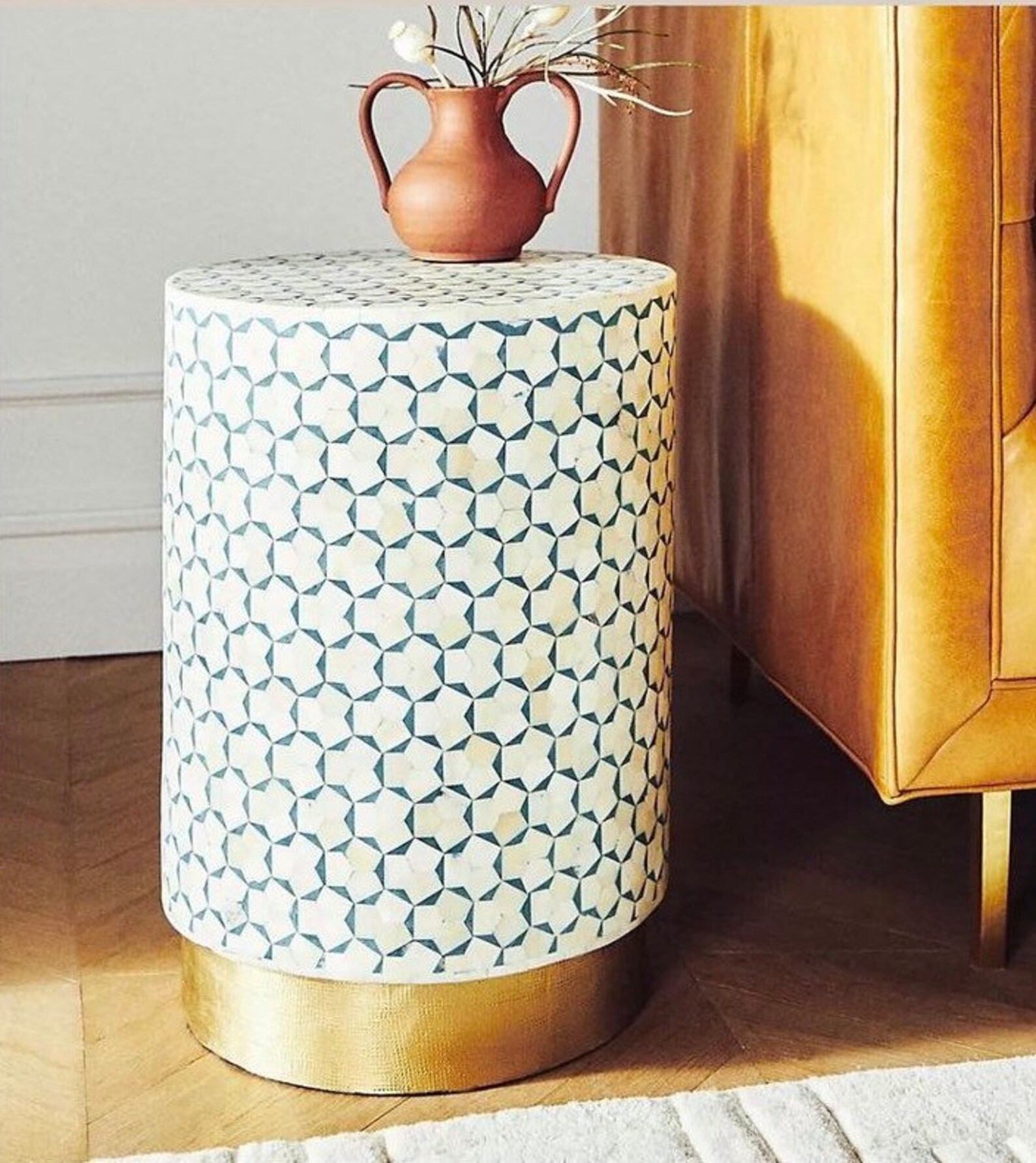 Bone Inlay Round Side Table - Etsy