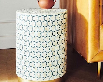 Bone Inlay Round Side Table