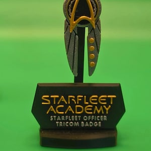 Starfleet Academy Com Badge with Display Stand  – Sci-Fi Costume Prop – Fan Made - 3D Printed
