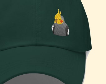 Gorra de pájaro *Cacatúa gris* - Ropa bordada de pájaro