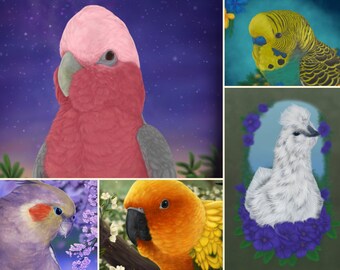 Personal, Vibrant Bird Portraits - Digital Pet Painting