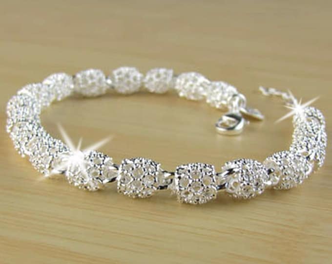 Pandora Style Silver Charm Chain Bangle Bracelet  925 Sterling Silver Charm Bangle bracelet, gift for her