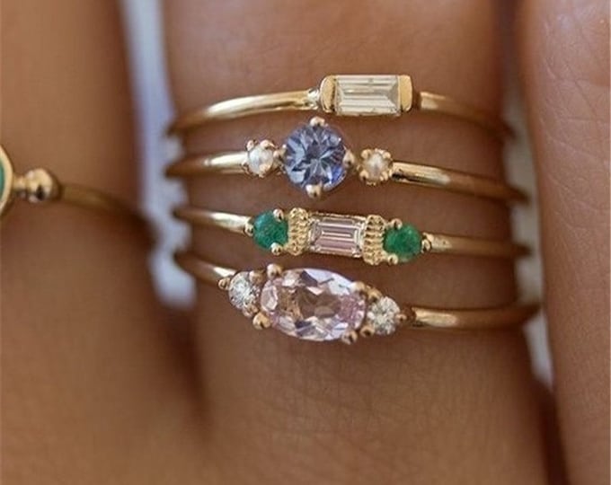 Sapphire 4pcs stacking ring set Rings for Women, rings Set