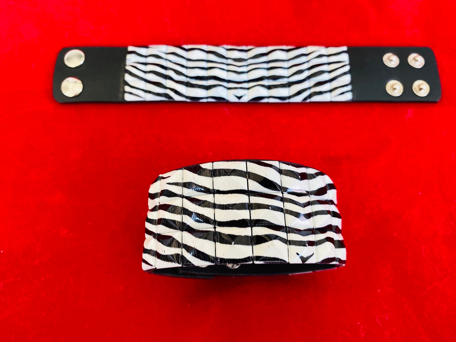 Zebra Studded Leather Wristband 2 PC Set Etsy