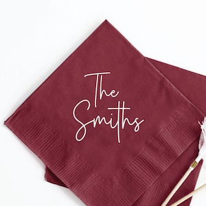 Custom Last Name Wedding Cocktail Napkins, Personalized Wedding Napkins as Favors, Customized Napkin Favors, Customized Wedding Napkin (116)