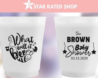 What will it bee Frosted Cups, Baby Shower Frosted Cup, Personalized Frosted Cups, Gender Reveal, Plastic Custom Cups, Baby Showers (cv)