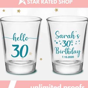 Custom 30th Birthday Shot Glasses, 30th birthday, party favors, birthday party favor, Birthday Shot Glasses, Birthday Shot Glasses (cu)