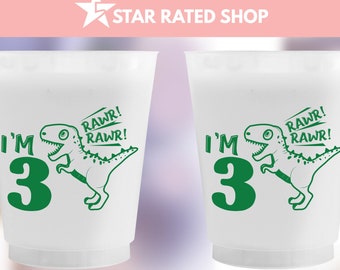 Custom Kids Birthday Frosted Cups, Dinosaur Cups, Dino Party Cups, Kids Birthday Cups, Dinosaur Themed Party, Dinosaur Custom Cups (dg)