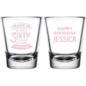 60th Birthday Custom Shot Glasses, Personalized Birthday Favor Shot Glasses, Happy Birthday Custom Shot Glass, Custom Birthday Favors (157)