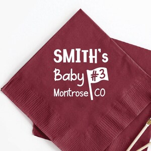 Baby Number 3 Baby Shower Napkins, Custom Baby Shower Beverage Napkins, Personalized Baby Shower Napkin, Custom Cocktail Napkin Favors (89)