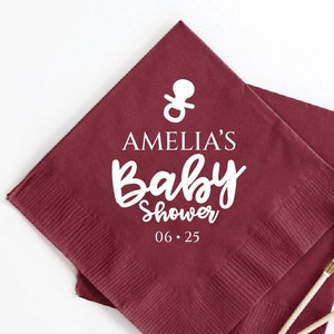 Personalized Baby Shower Beverage Napkins, Custom Baby Shower Cocktail Napkins, 2ply Beverage Napkins, Customized Paper Napkin Favors (92)