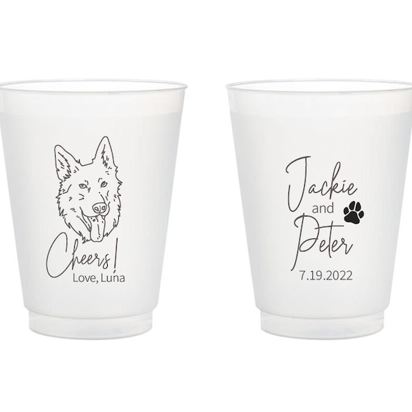 Pet Wedding Frosted Cups, Dog Wedding Frosted Cups, Pet Wedding Plastic Cup, Dog Wedding Plastic Cups, Custom Wedding Frosted Cup Favor (79)