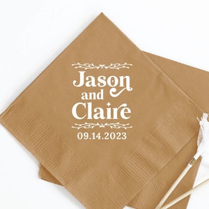 Serviette de table pour cocktail de mariage personnalisée, 2 épaisseurs de serviette de table de mariage personnalisée pour boissons, personnalisées en cadeau, serviettes de table personnalisées pour mariage (214)