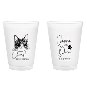 Pet Wedding Frosted Cup, Cat Wedding Frosted Cup Favor, Personalized Frosted Cups for Pet Themed Wedding, Custom Cat Plastic Cup Favors (79)