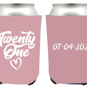 Twenty One Birthday Can Coolers, 21st Birthday Can Cooler Favors, 21st Birthday Personalized Can Cooler, 21st Birthday Can Cooler Favor (60)