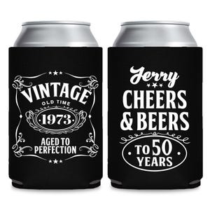 Vintage Theme Custom Can Coolers, Personalized Birthday Can Coolers, Birthday Custom Party Favors, Birthday Can Coolers, 50th 60th 70th  (2)