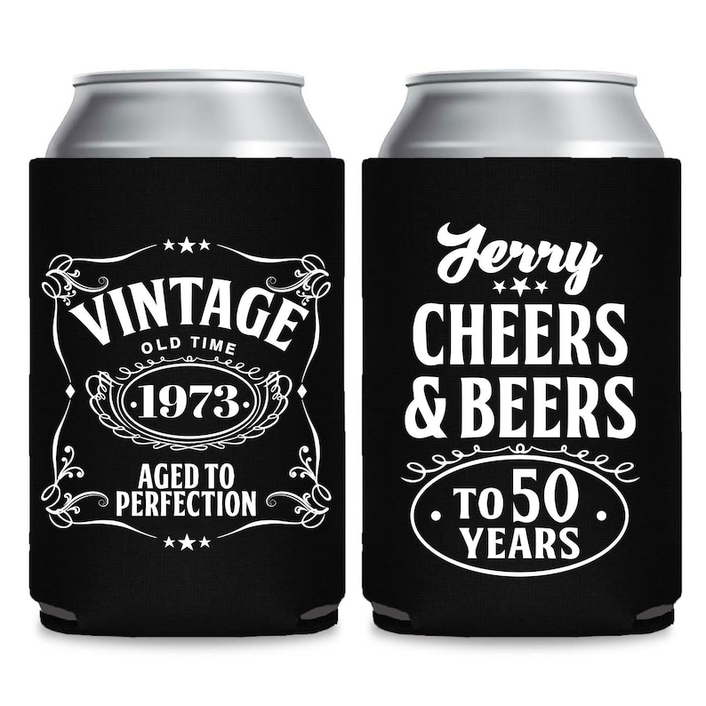 Vintage Theme Custom Can Coolers, Personalized Birthday Can Coolers, Birthday Custom Party Favors, Birthday Can Coolers, 50th 60th 70th  (2)