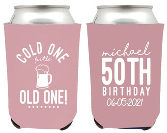 Favores personalizados del enfriador de latas del 50 cumpleaños, favores del enfriador de latas de cumpleaños, enfriadores de latas de cumpleaños personalizados, abrazadores de cerveza de cumpleaños, coolies (38)