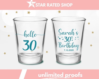 Custom 30th Birthday Shot Glasses, 30th birthday, party favors, birthday party favor, Birthday Shot Glasses, Birthday Shot Glasses (cu)