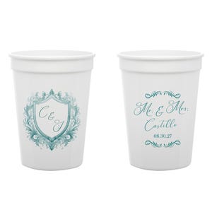 Full Color Wedding Crest Personalized Plastic Cup Favor, Personalized Wedding Crest Stadium Cups, Custom Stadium Cups as Wedding Favor (321)