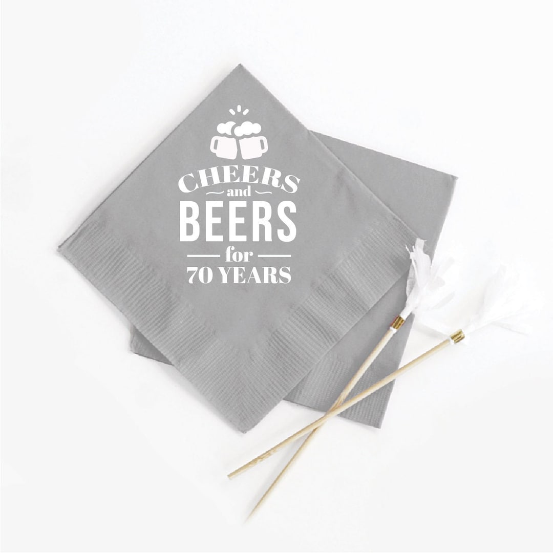 70th Birthday Beverage Napkin Favors, Personalized 70th Birthday Napkin