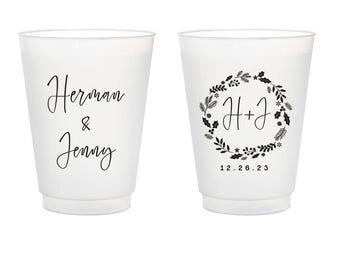 Custom Wedding Plastic Cups, Custom Frosted Cups, Custom Wedding Plastic Cups Favors, Personalized Frosted Plastic Cups Wedding Favors (120)