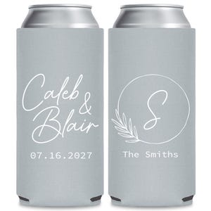 Slim 12oz Wedding Can Coolers, Personalized Wedding Favors, Customized, Monogrammed Skinny Can Coolers, Custom Foam Slim Insulators (66)
