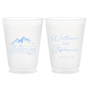 Let The Adventure Begin Wedding Favors, Custom Frosted Cups, Custom Wedding Frosted Cup Favor, Personalized Plastic Cups Wedding Favors (90)