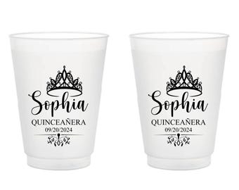 Custom Quinceañera Frosted Cup Favors, Quinceañera Party Plastic Cups, Quinceañera Frosted Cups, Personalized Quinceañera Frosted Cups (273)