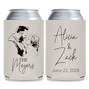 Custom Portrait Wedding Can Cooler, Personalized Can Cooler Wedding Favors, Customized Portrait Can Cooler, Custom Wedding Beer Hugger (274)