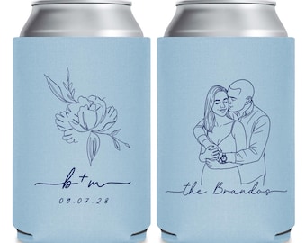Recuerdos de boda personalizados, enfriadores de latas de boda con retrato personalizado, recuerdos de boda con enfriadores de latas, recuerdo de boda con enfriador de latas personalizado (350)
