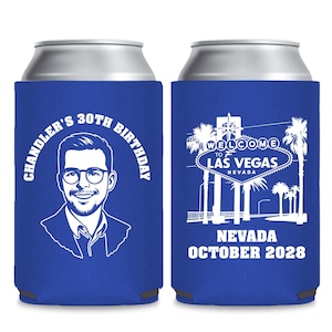 Las Vegas Birthday Can Cooler Favors, 30th Birthday Can Coolers, Personalized Can Cooler, Customized 30th Birthday Can Cooler as Favor (352)
