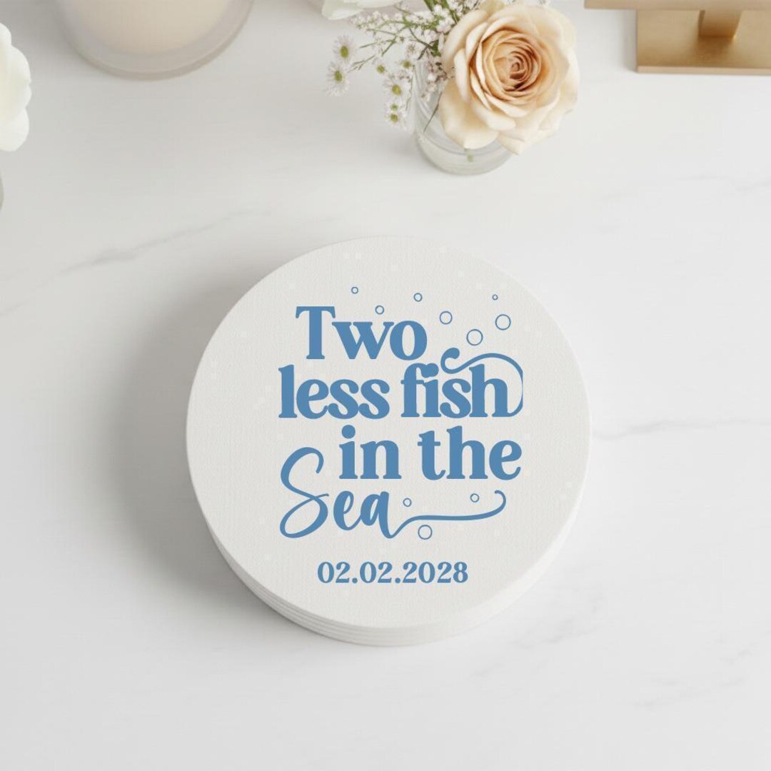 Two Less Fish Cookies Two Less Fish in the Sea Coasters, Personalized Wedding Coasters ...